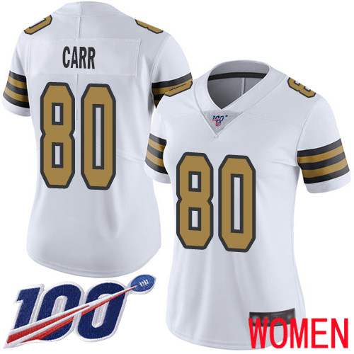 New Orleans Saints Limited White Women Austin Carr Jersey NFL Football #80 100th Season Rush Vapor Untouchable Jersey